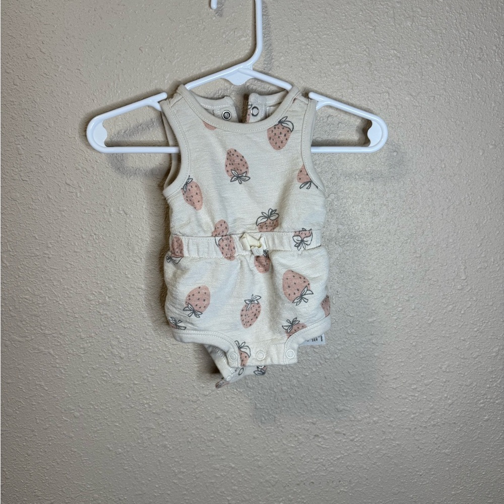 Strawberry Print Kids Romper - Cream and Pink